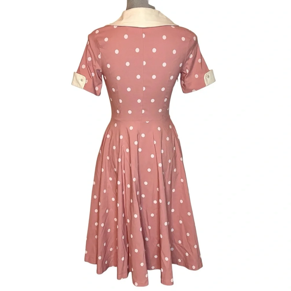 NWT GownTown Pink Polka Dot Vintage Style Fit & Flare Dress Small - Picture 4 of 11